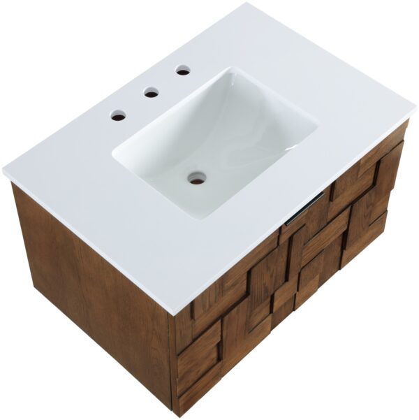 Leonardo 30" White Engineered Stone And Solid Wood Wall Mounted Bathroom Vanity