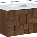 Leonardo 30" White Engineered Stone And Solid Wood Wall Mounted Bathroom Vanity