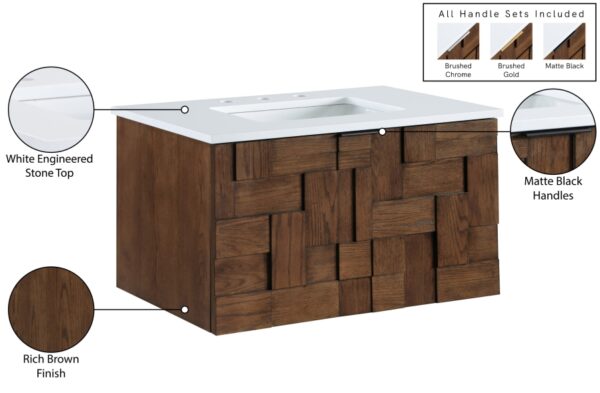 Leonardo 30" White Engineered Stone And Solid Wood Wall Mounted Bathroom Vanity