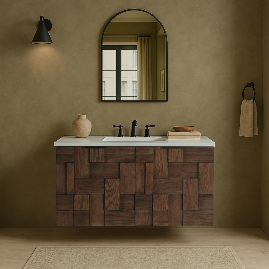 Leonardo 36" White Engineered Stone And Solid Wood Wall Mounted Bathroom Vanity