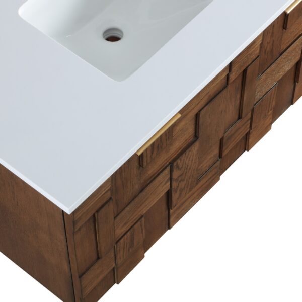 Leonardo 36" White Engineered Stone And Solid Wood Wall Mounted Bathroom Vanity