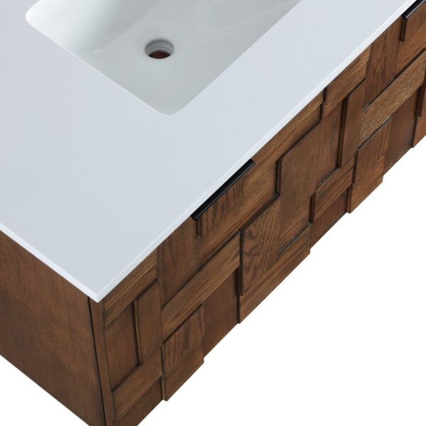 Leonardo 36" White Engineered Stone And Solid Wood Wall Mounted Bathroom Vanity