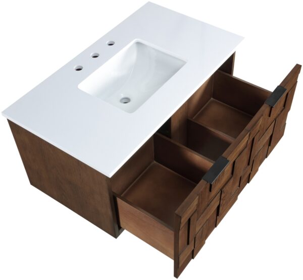 Leonardo 36" White Engineered Stone And Solid Wood Wall Mounted Bathroom Vanity