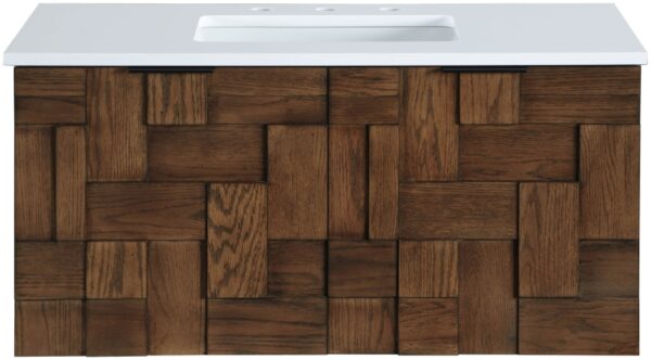 Leonardo 36" White Engineered Stone And Solid Wood Wall Mounted Bathroom Vanity
