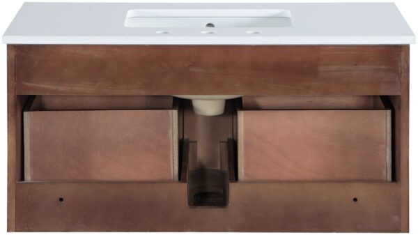 Leonardo 36" White Engineered Stone And Solid Wood Wall Mounted Bathroom Vanity