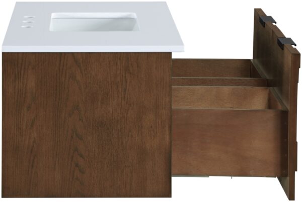 Leonardo 36" White Engineered Stone And Solid Wood Wall Mounted Bathroom Vanity
