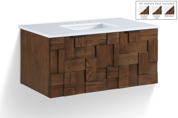 Leonardo 36" White Engineered Stone And Solid Wood Wall Mounted Bathroom Vanity
