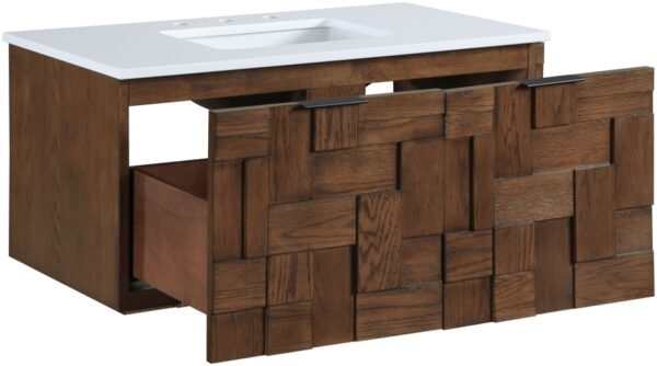 Leonardo 36" White Engineered Stone And Solid Wood Wall Mounted Bathroom Vanity