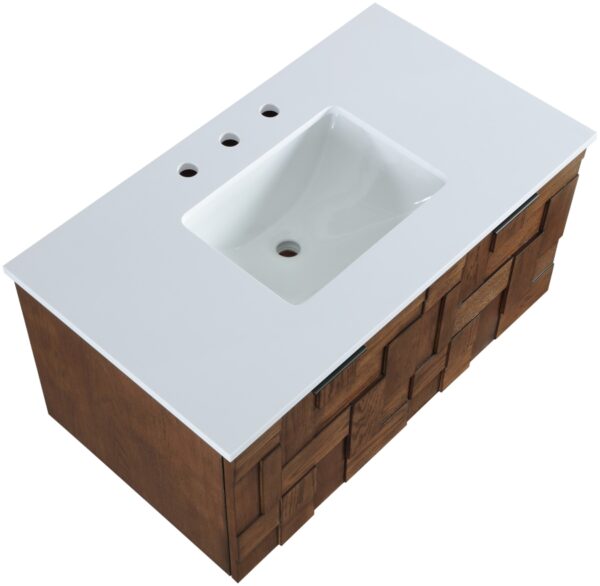 Leonardo 36" White Engineered Stone And Solid Wood Wall Mounted Bathroom Vanity
