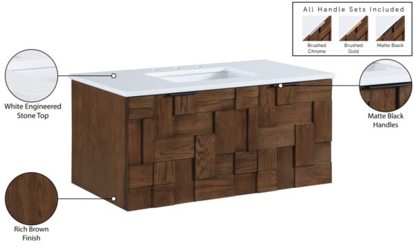 Leonardo 36" White Engineered Stone And Solid Wood Wall Mounted Bathroom Vanity