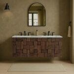 Leonardo 48" White Engineered Stone And Solid Wood Wall Mounted Bathroom Vanity