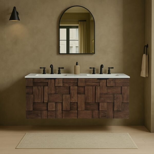 Leonardo 48" White Engineered Stone And Solid Wood Wall Mounted Bathroom Vanity