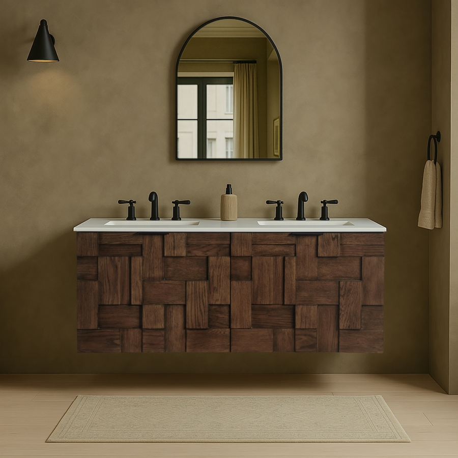 Leonardo 48" White Engineered Stone And Solid Wood Wall Mounted Bathroom Vanity