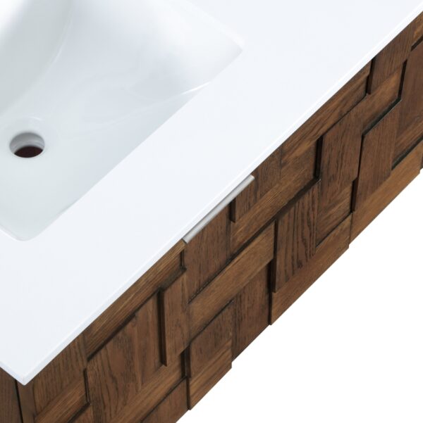 Leonardo 48" White Engineered Stone And Solid Wood Wall Mounted Bathroom Vanity
