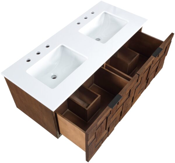 Leonardo 48" White Engineered Stone And Solid Wood Wall Mounted Bathroom Vanity