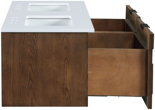 Leonardo 48" White Engineered Stone And Solid Wood Wall Mounted Bathroom Vanity