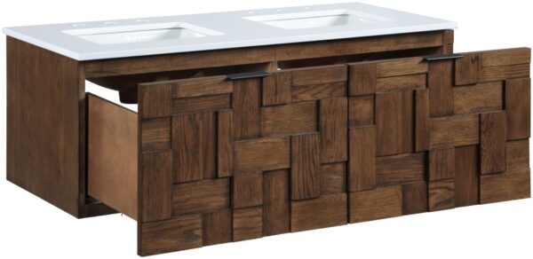 Leonardo 48" White Engineered Stone And Solid Wood Wall Mounted Bathroom Vanity