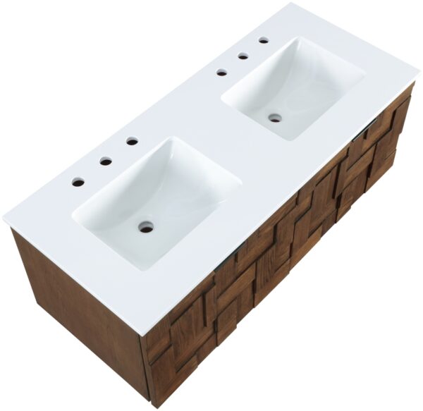 Leonardo 48" White Engineered Stone And Solid Wood Wall Mounted Bathroom Vanity