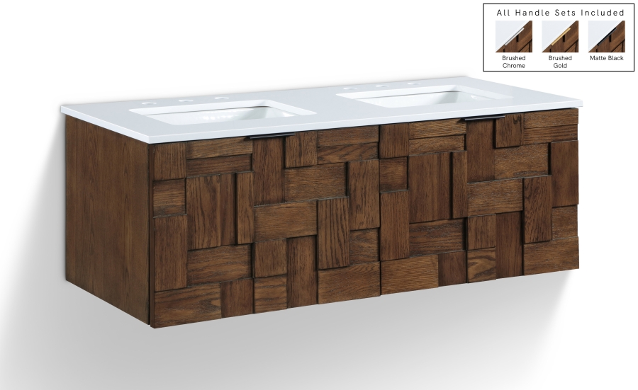 Leonardo 48" White Engineered Stone And Solid Wood Wall Mounted Bathroom Vanity