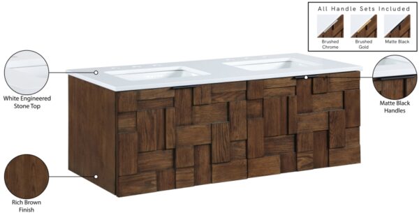 Leonardo 48" White Engineered Stone And Solid Wood Wall Mounted Bathroom Vanity