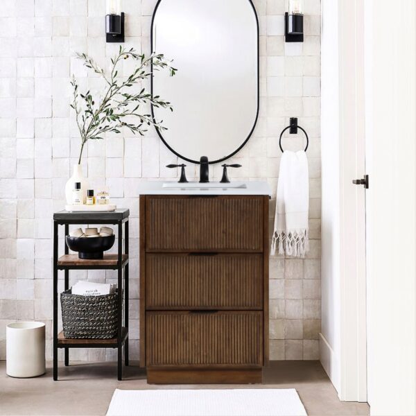 Willard 24" White Engineered Stone And Solid Wood Bathroom Vanity