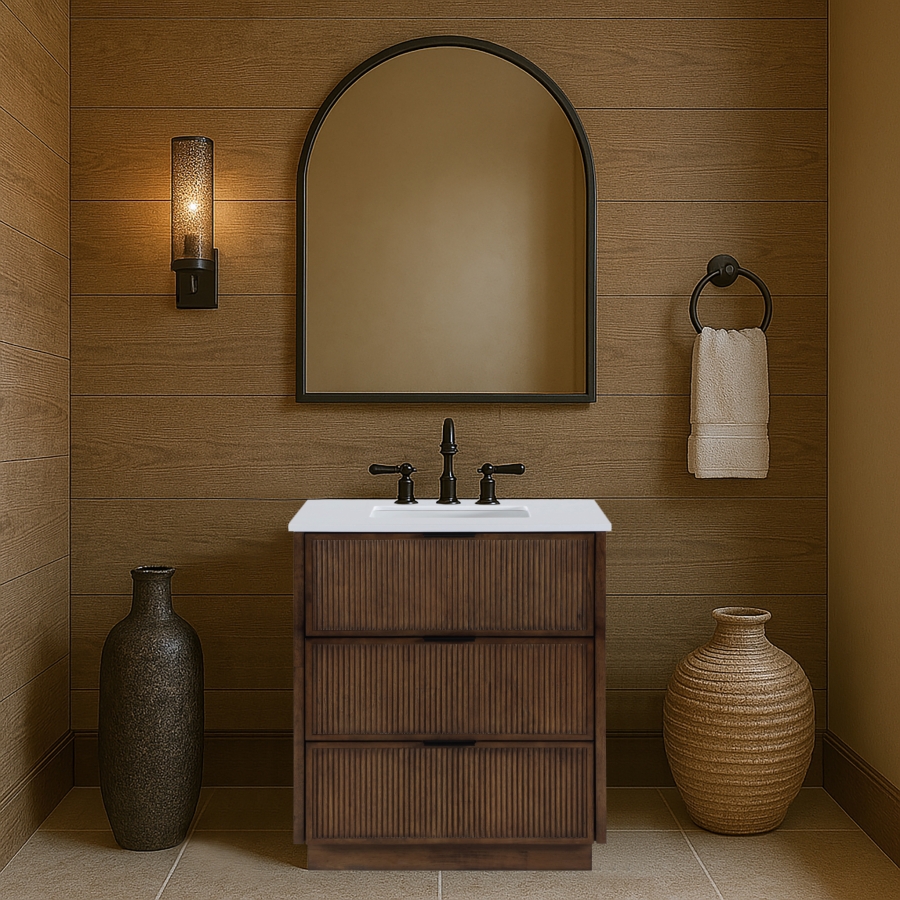 Willard 30" White Engineered Stone And Solid Wood Bathroom Vanity