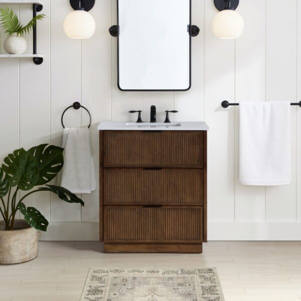 Willard 30" White Engineered Stone And Solid Wood Bathroom Vanity