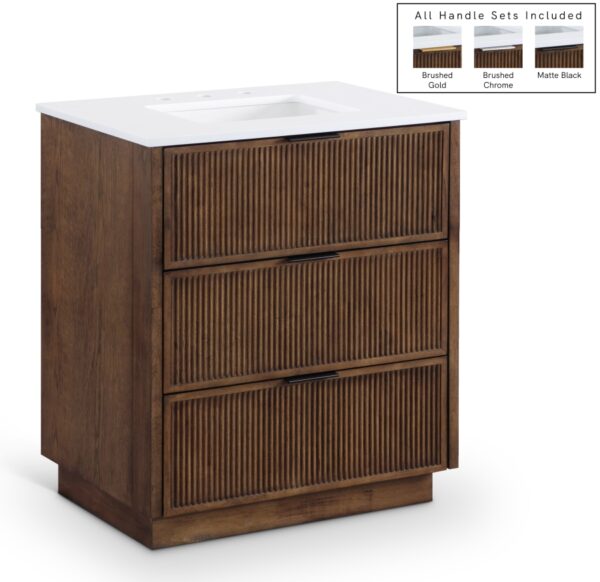 Willard 30" White Engineered Stone And Solid Wood Bathroom Vanity