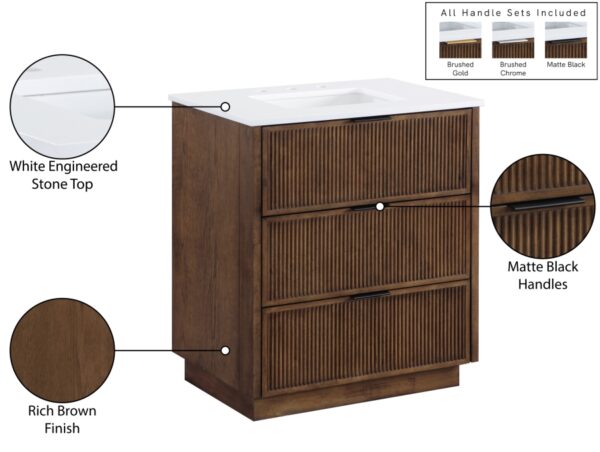 Willard 30" White Engineered Stone And Solid Wood Bathroom Vanity