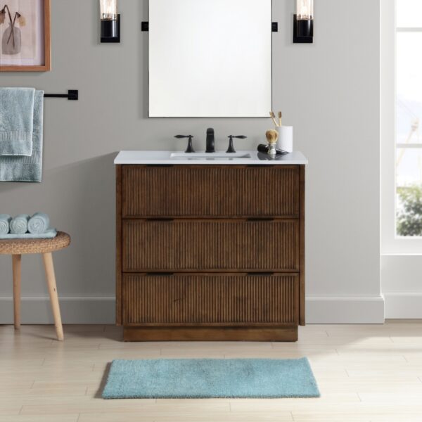 Willard 36" White Engineered Stone And Solid Wood Bathroom Vanity