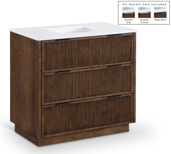 Willard 36" White Engineered Stone And Solid Wood Bathroom Vanity