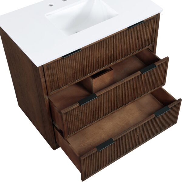 Willard 36" White Engineered Stone And Solid Wood Bathroom Vanity