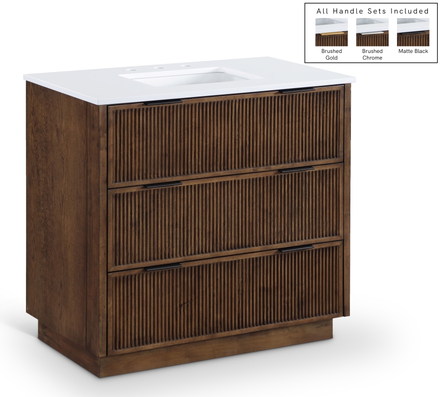 Willard 36" White Engineered Stone And Solid Wood Bathroom Vanity