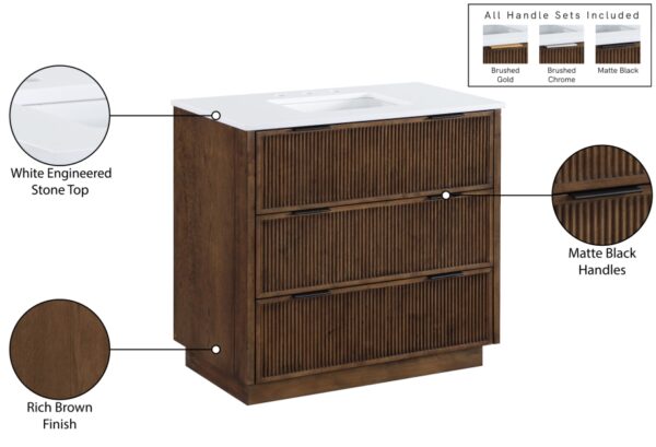 Willard 36" White Engineered Stone And Solid Wood Bathroom Vanity