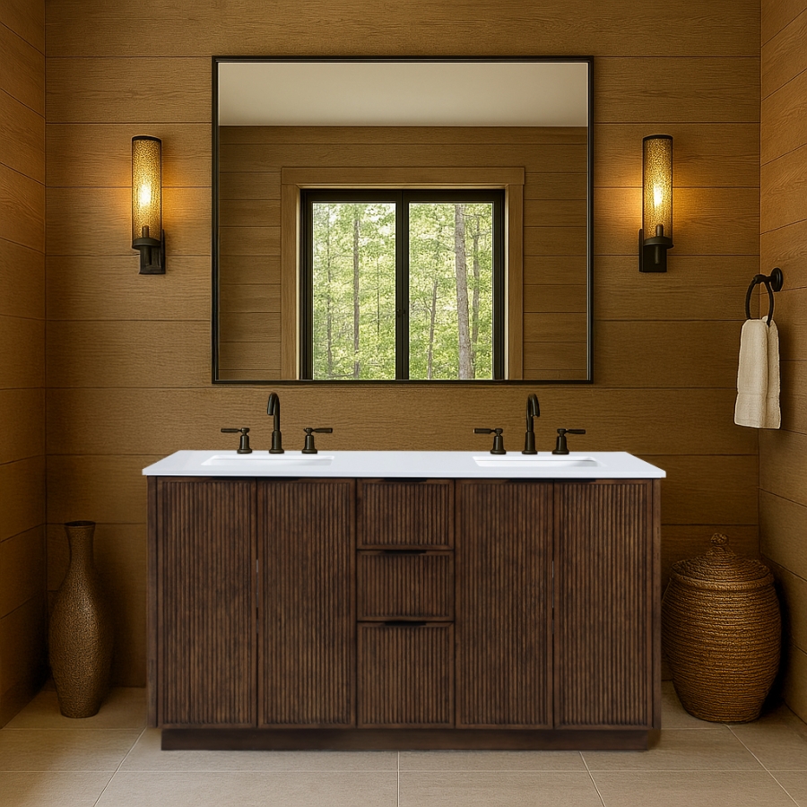 Willard 60" White Engineered Stone And Solid Wood Bathroom Vanity