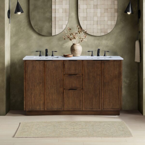 Willard 60" White Engineered Stone And Solid Wood Bathroom Vanity