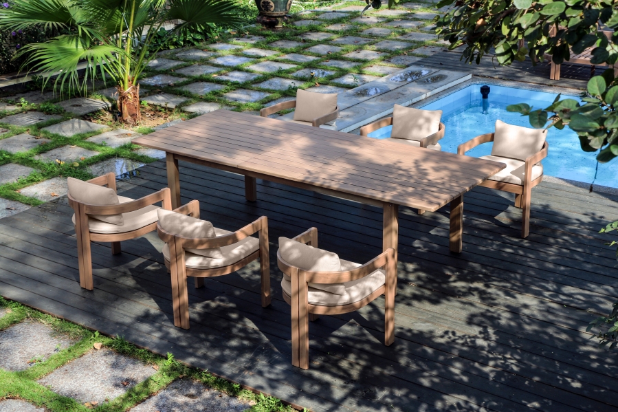 Newport 86.75" - 108" Acacia Wood Extendable Outdoor Patio Dining Table