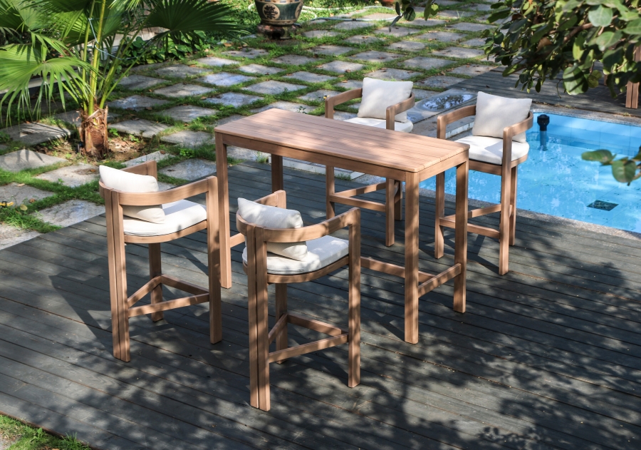 Newport Acacia Wood Outdoor Patio Rectangle Bar Table