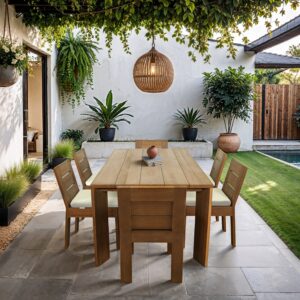Mirella 78.75" Teak Wood Outdoor Patio Dining Table