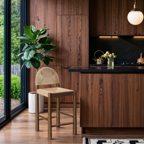 Bohemia Woven Seagrass Cord And Solid Wood Counter Stool