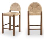 Bohemia Woven Seagrass Cord And Solid Wood Counter Stool