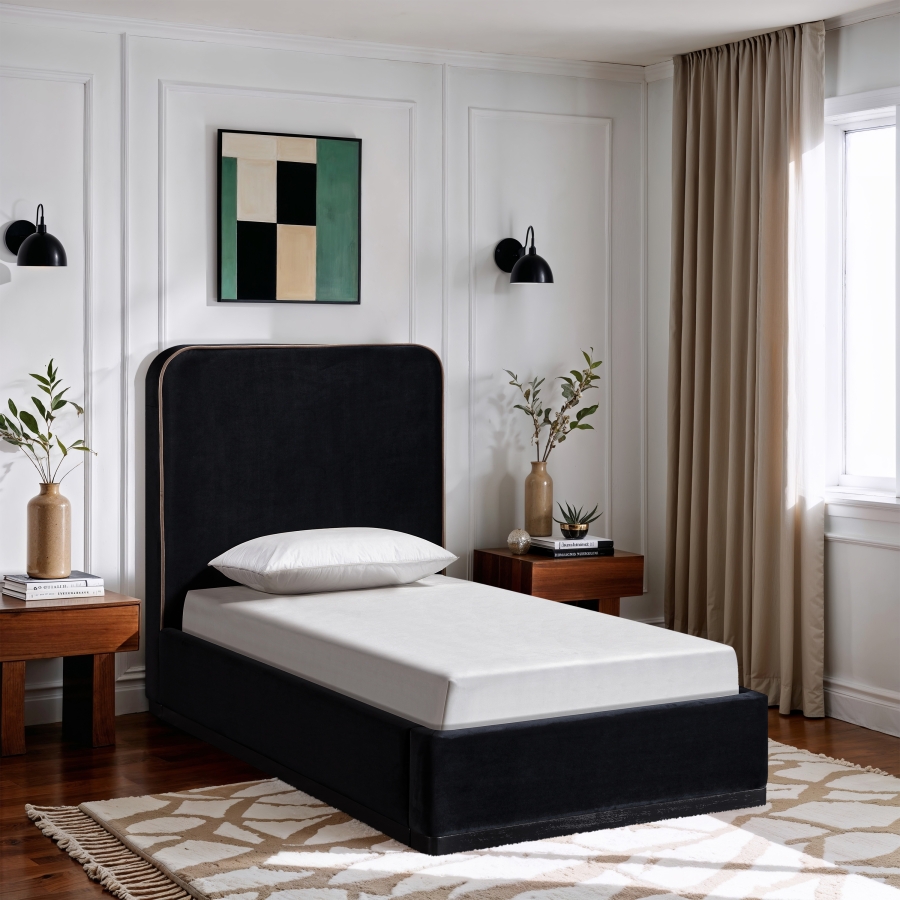 Rava Velvet Upholstered Twin Bed