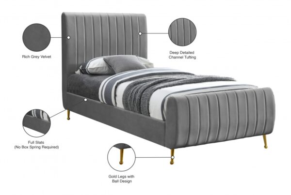 Zara Velvet Upholstered Twin Bed