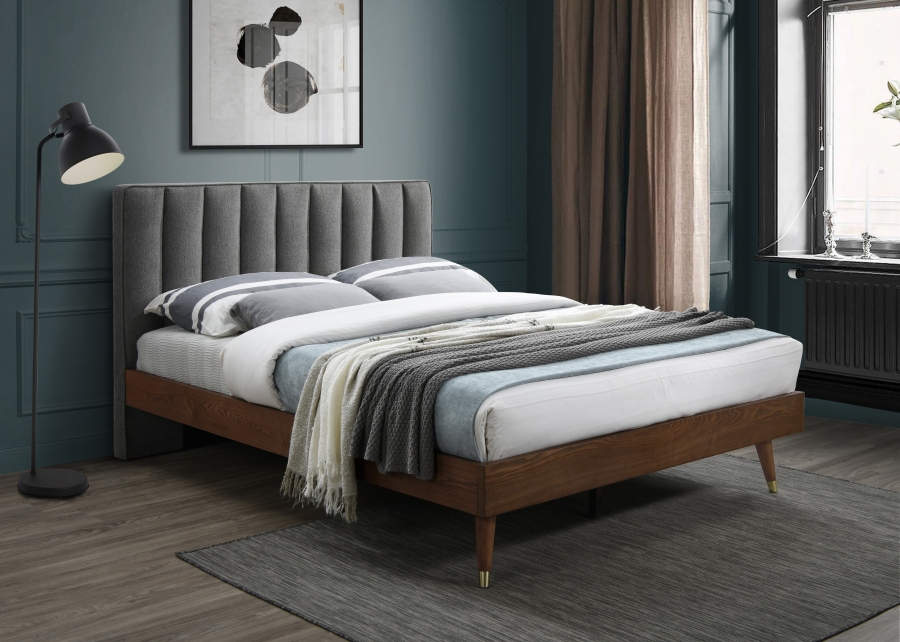 Vance Mid-Century Modern Linen Textured Fabric Upholstered Bed