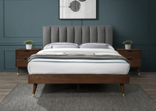 Vance Mid-Century Modern Linen Textured Fabric Upholstered Bed