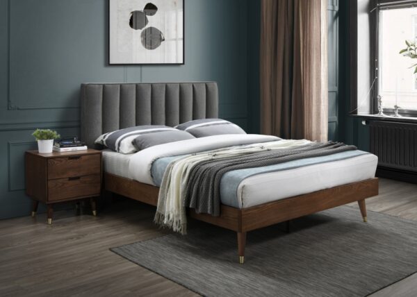 Vance Mid-Century Modern Linen Textured Fabric Upholstered Bed
