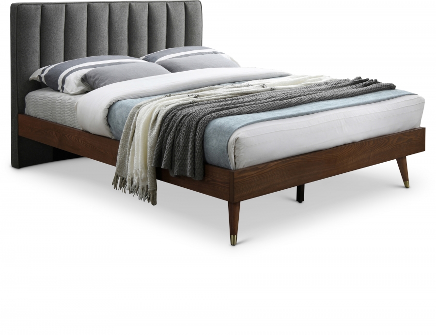 Vance Mid-Century Modern Linen Textured Fabric Upholstered Bed
