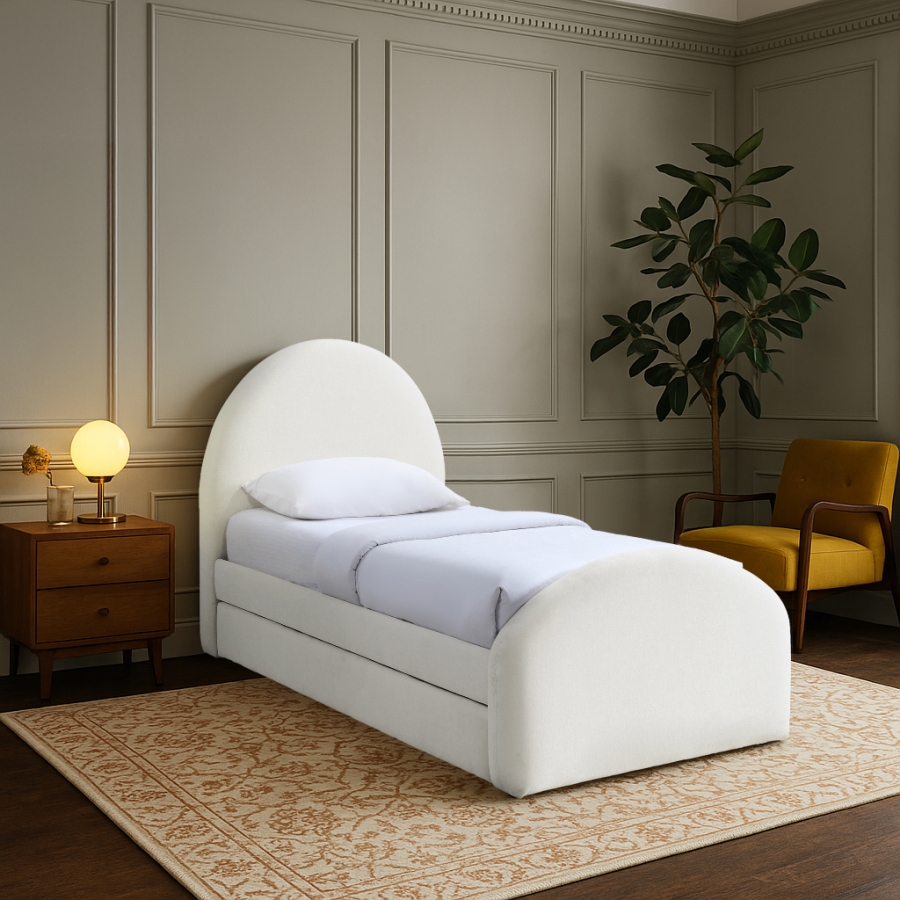 Andaz Chenille Fabric Upholstered Twin Trundle Bed