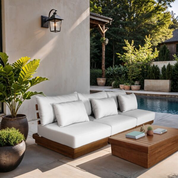Mirella 111" Water Resistant Fabric Upholstered 3pc. Outdoor Patio Modular Sofa