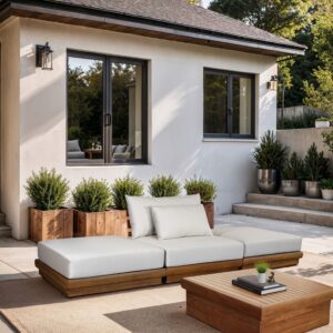 Mirella 111" Water Resistant Fabric Upholstered 3pc. Outdoor Patio Modular Sofa